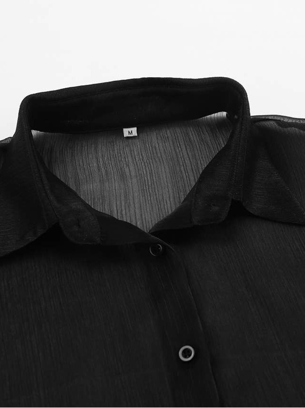 Sheer Black Button-Up Women's Blouse - Picture 5 of 8